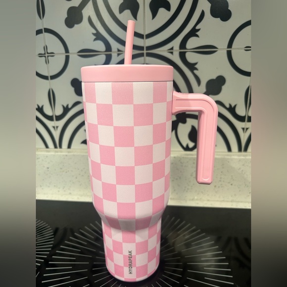 Hydrapeak Pink Checkered Tumbler with Handle 40oz - Picture 1 of 4